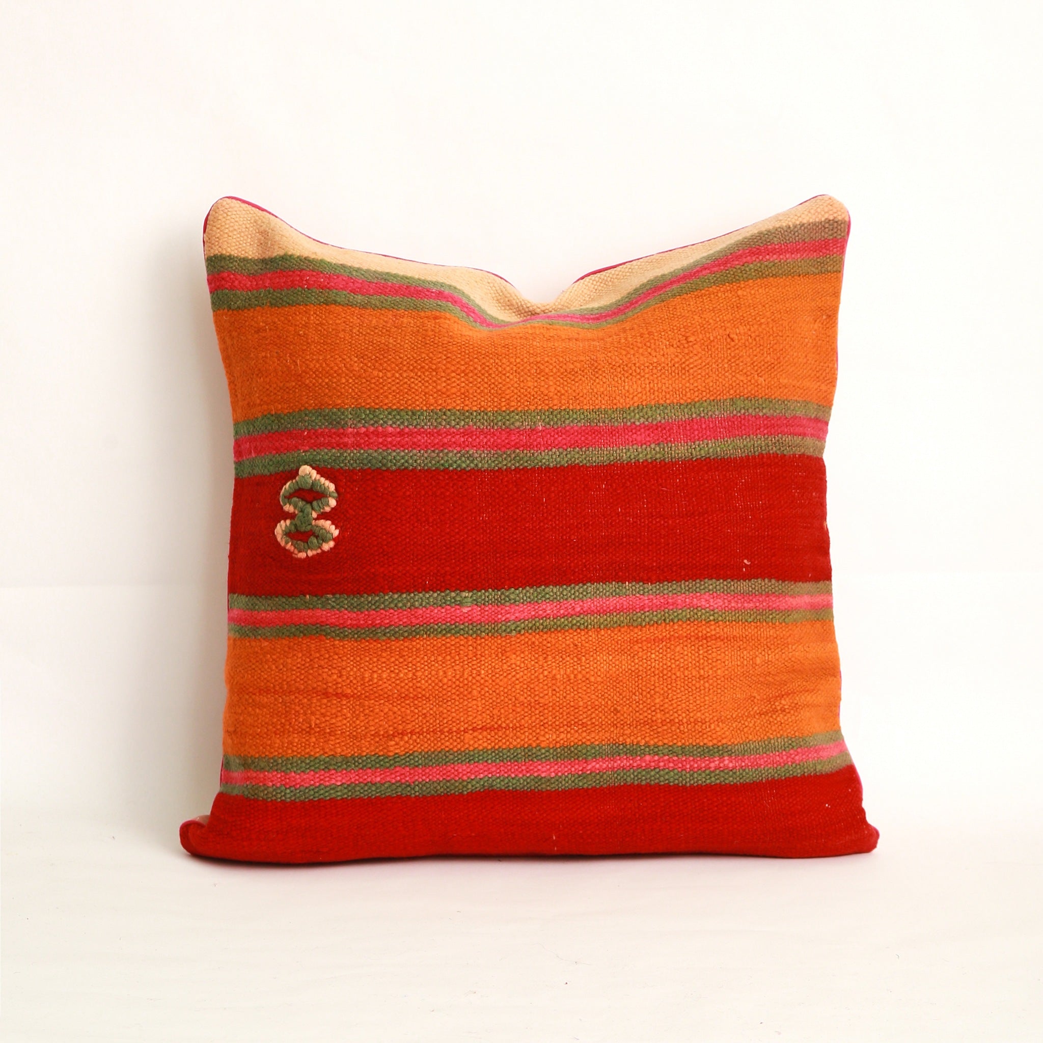 Fodera a righe colorate per cuscino 50x50 cm in lana e cotone cucita a mano