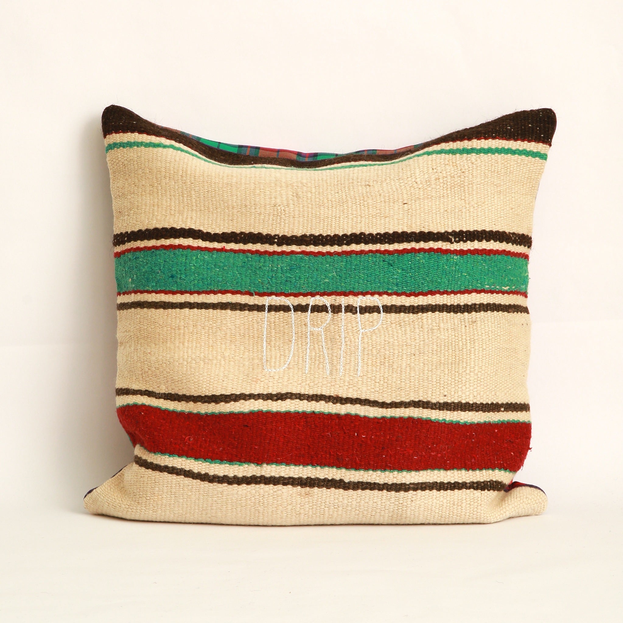 Fodera a righe colorate per cuscino 50x50 cm in lana e cotone
