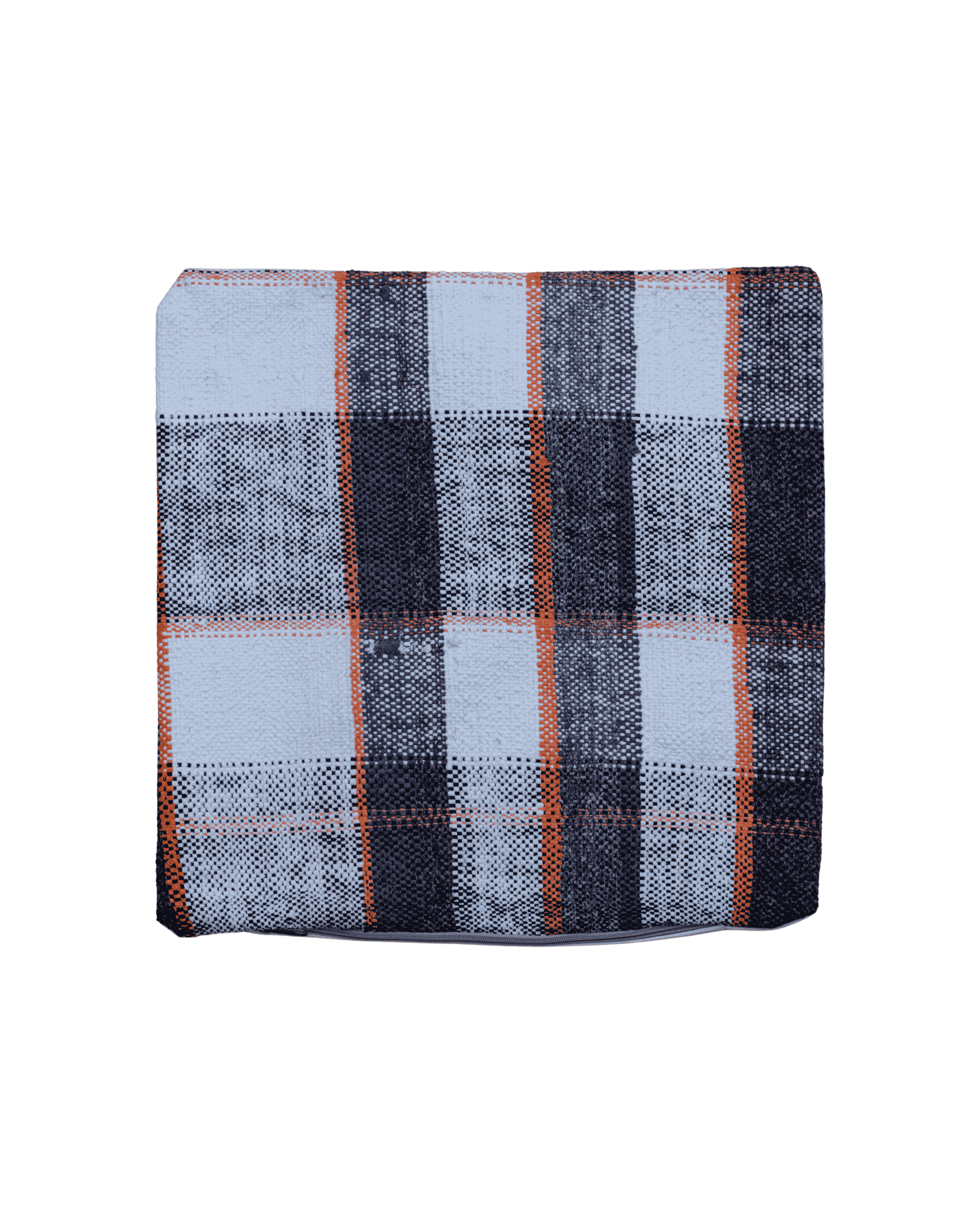 Cuscino decorativo a quadrettoni / rettangoli bianchi, blu scuri e blu chiari con bordi arancioni