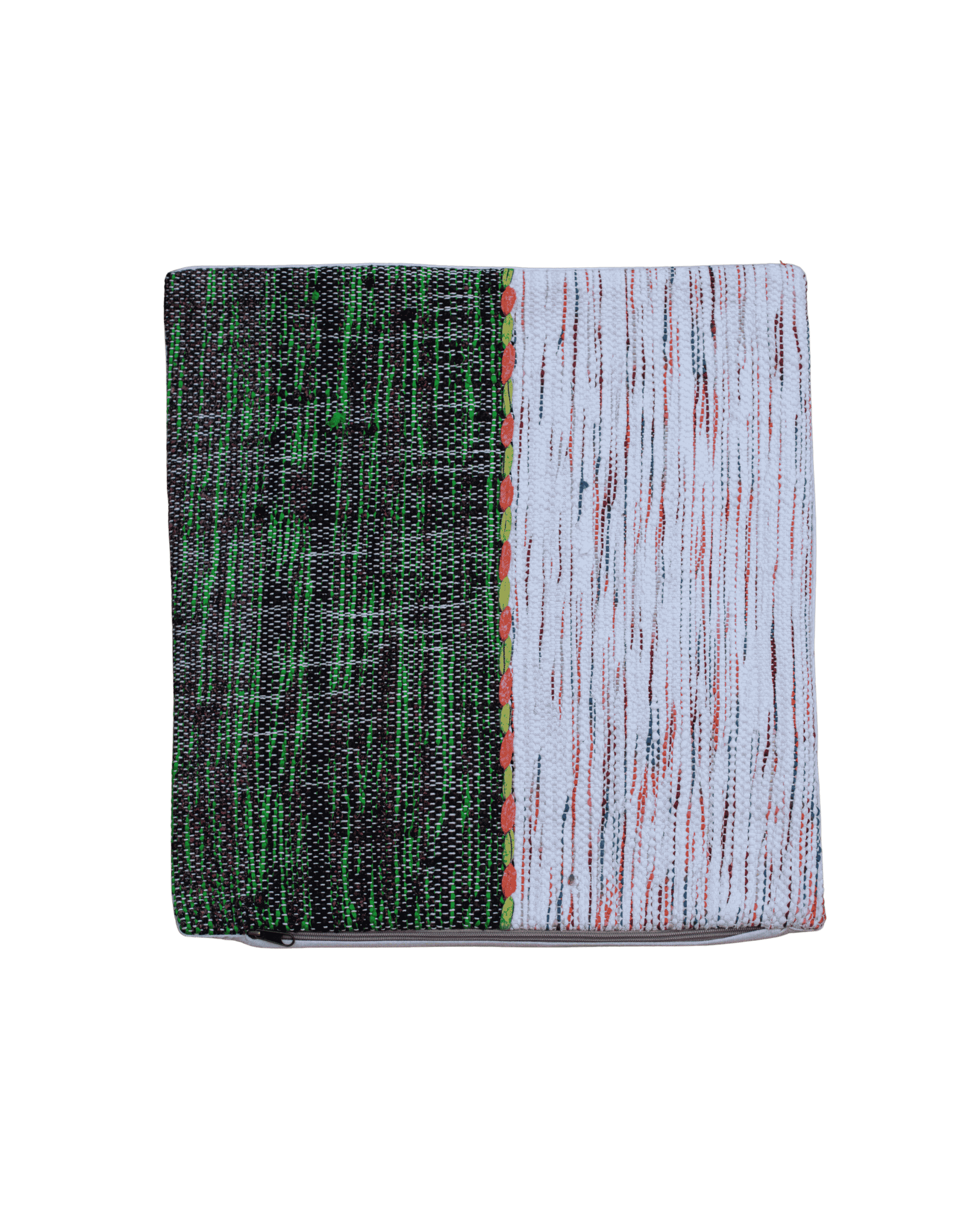 Federa per cuscino d'arredo bicolore verde e bianco, in tessuto melange con microvariazioni multicolor