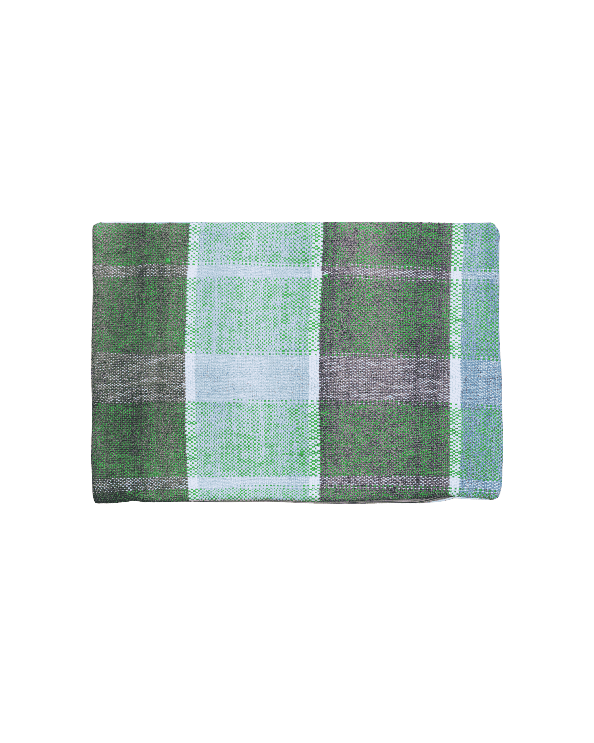 Federa per cuscino lombare a quadri tono su tono verdi e grigi, pattern tartan geometrico