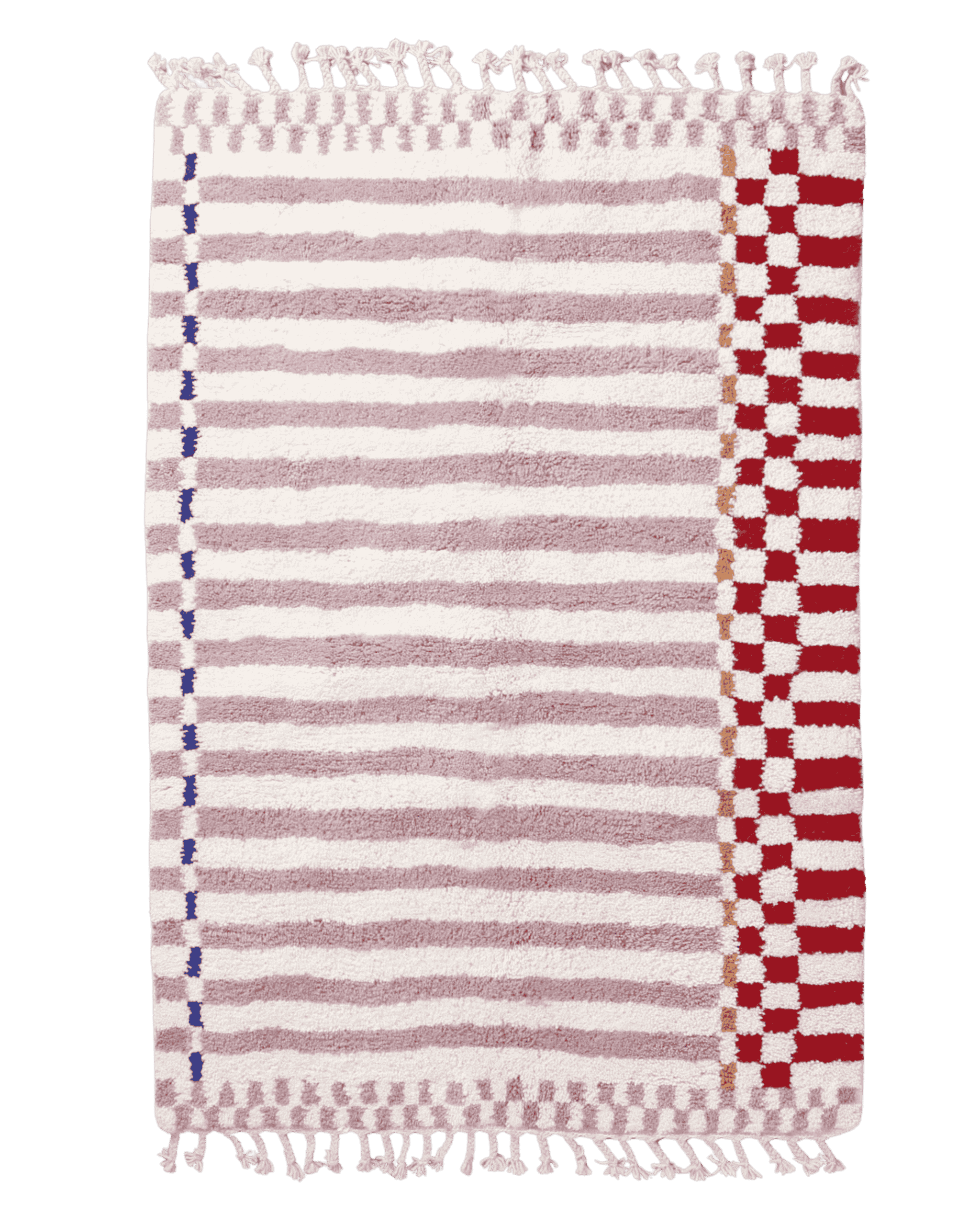 tappeto marocchino a scacchiera rosso del tappeto per bambini in lana vergine, tessitura artigianale per cameretta, con frange intrecciate su entrambi i lati