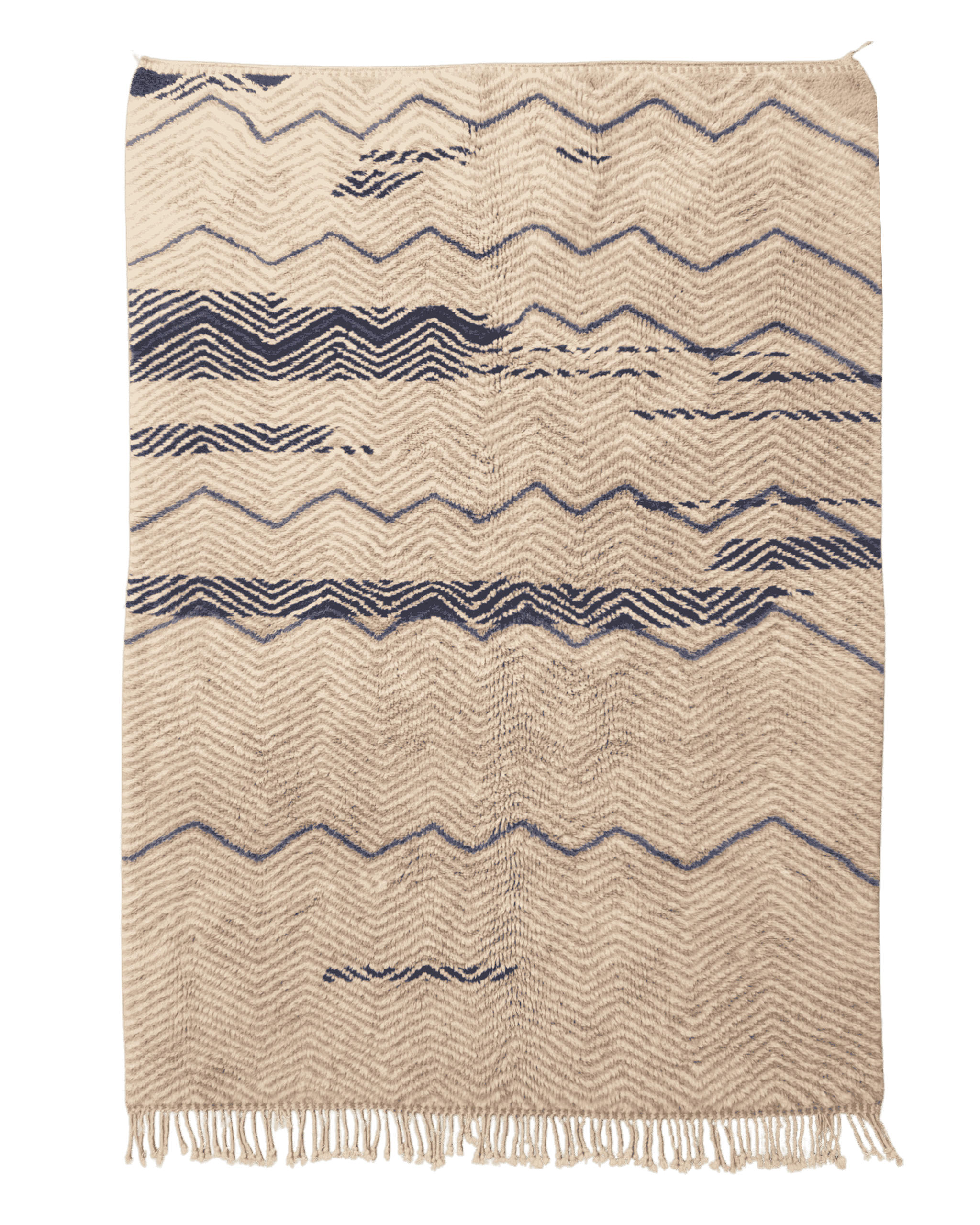 tappeto beni mrirt design contemporaneo color tortora bianco linee blu disteso