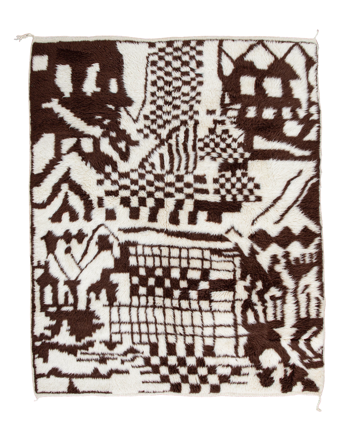 Tappeto Beni Mrirt marrone e bianco 200×150 cm in pura lana con pattern astratto berbero
