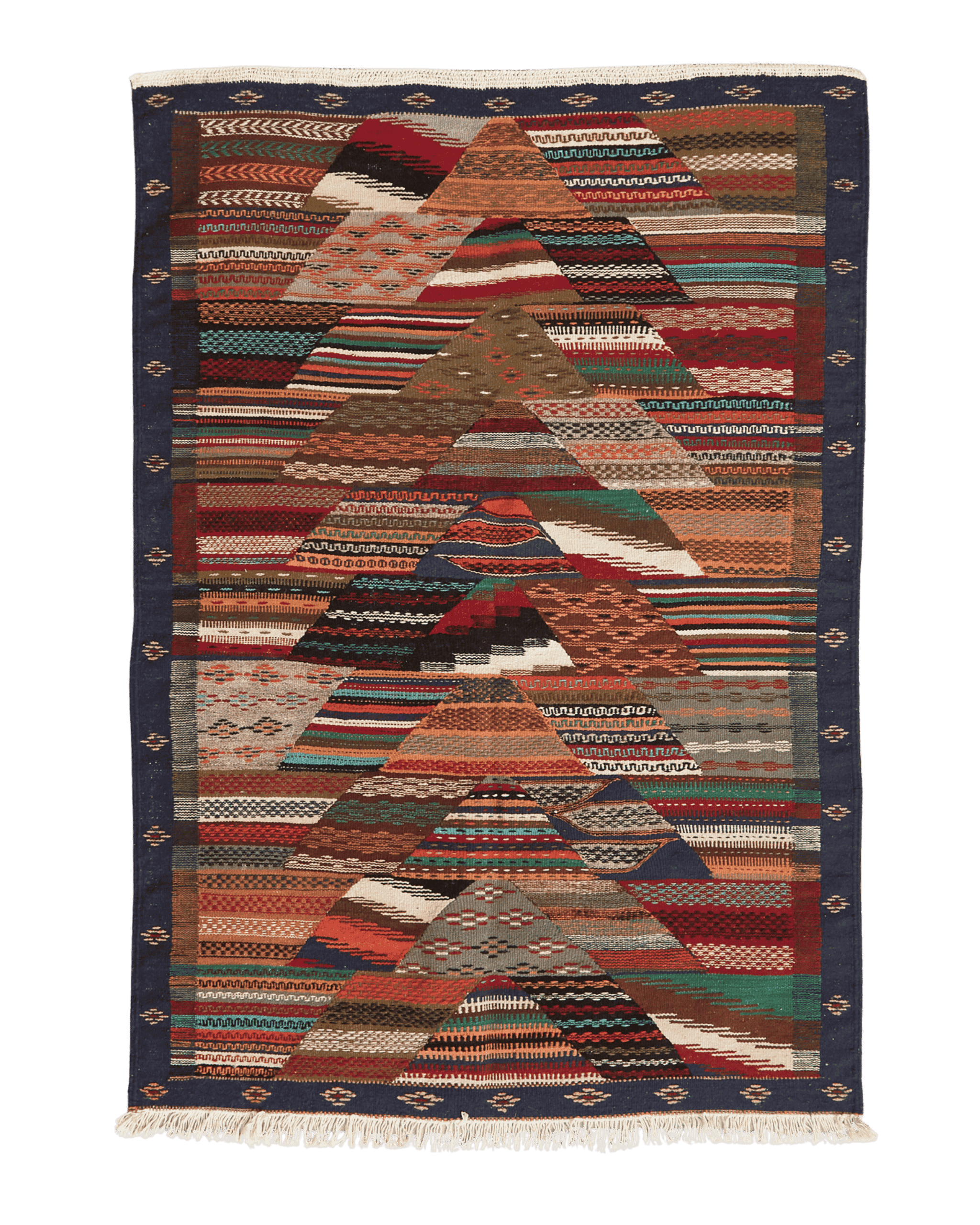 tappeto berbero marocchino kharita tessitura piatta fantasia trapezi sovrapposti disteso