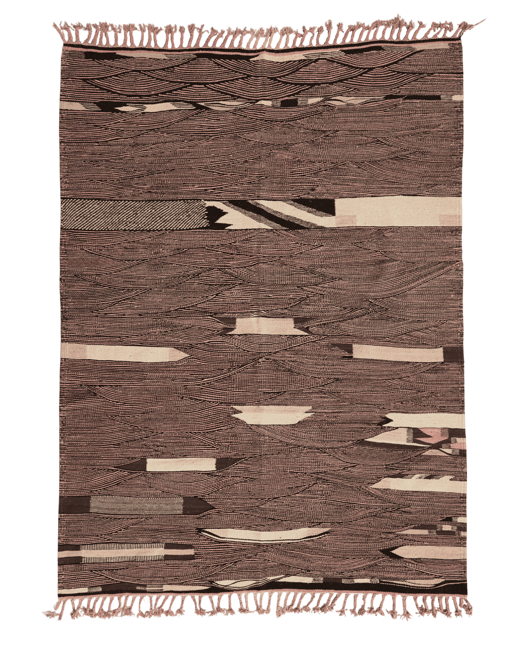 tappeto marocchino kharita a tessitura piatta realizzato intrecciando lana nera e rosa disteso