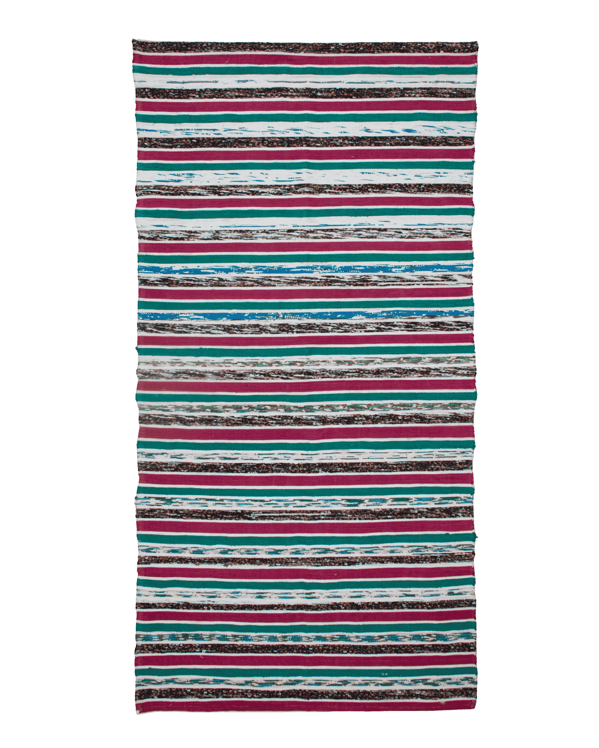 Tappeto passatoia 190x100 cm in tessuto di recupero, a righe bordeaux, verde petrolio, bianco e blu