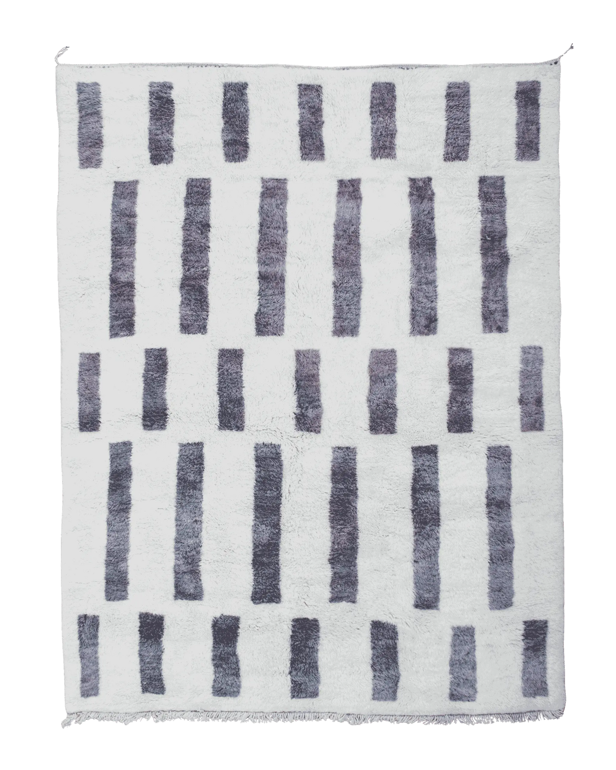 Grande tappeto grafico Beni Mrirt bianco e grigio 300×220 cm in pura lana con motivo geometrico a rettangoli