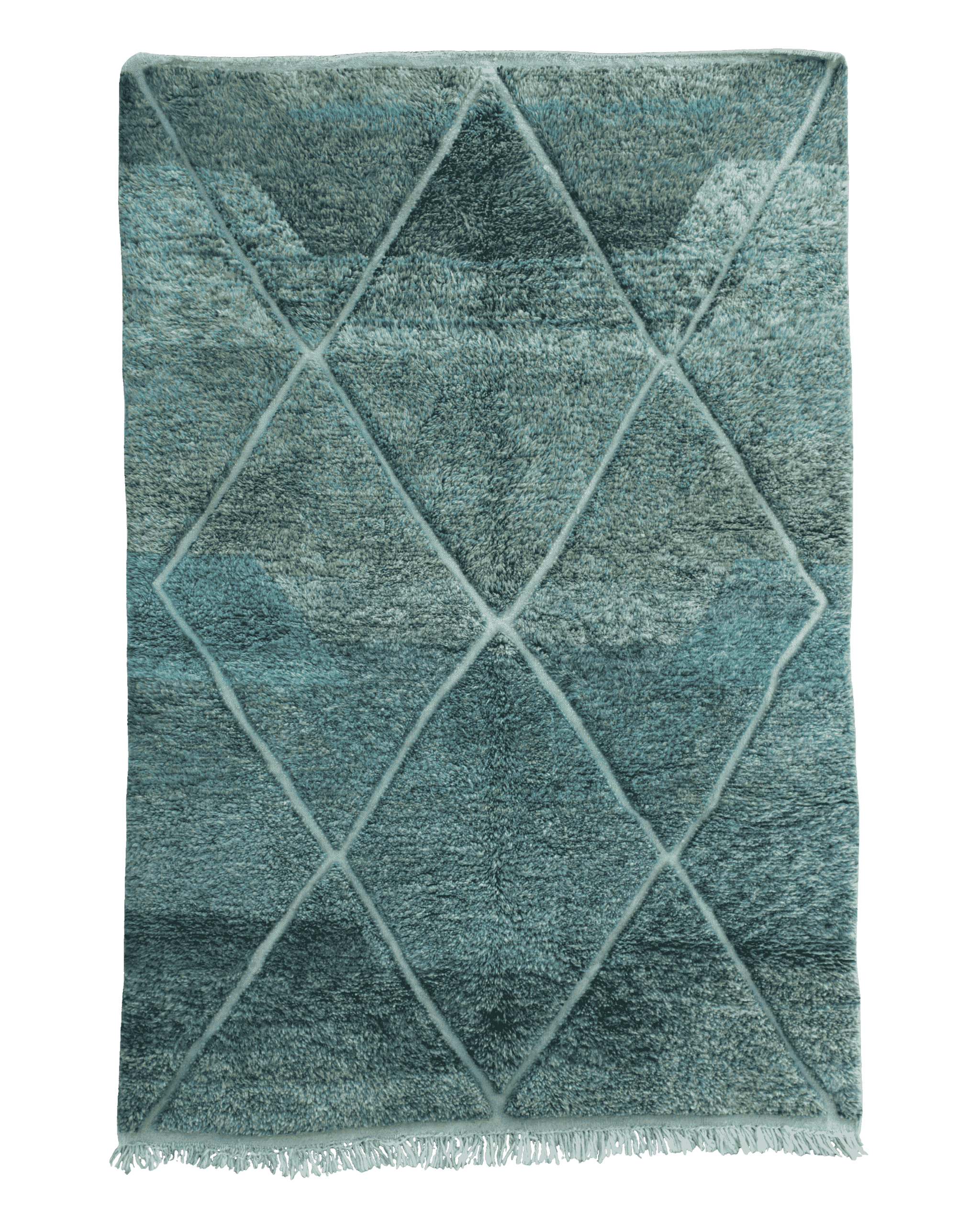 Tappeto verde petrolio 240×165 cm in lana annodata a mano con grandi rombi