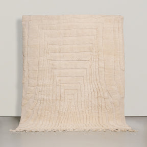 tappeto azilal in lana colo avorio con rasature geometriche