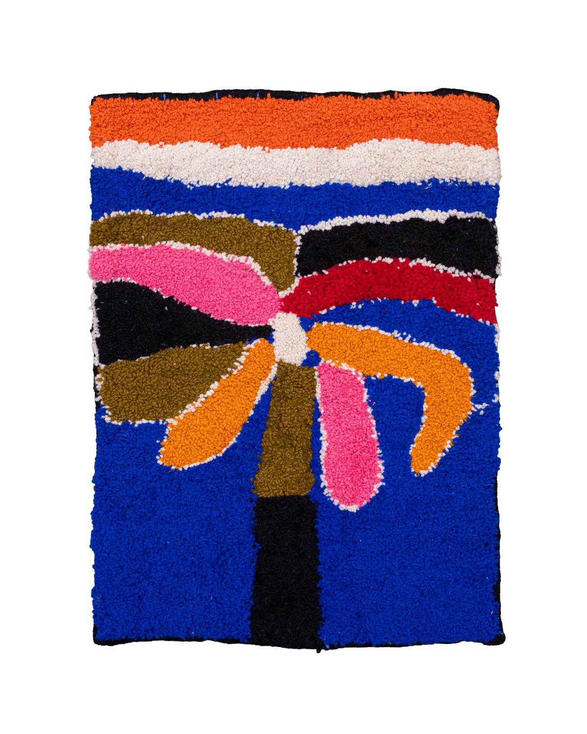 Tappetino o arazzo Zindekh blu elettrico 60×80 cm in punch needle con motivo astratto tropicale multicolore