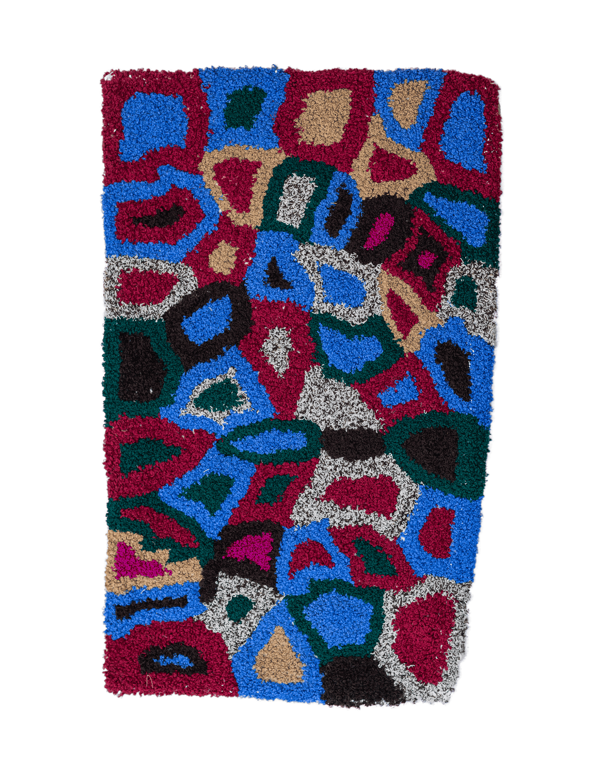 Decorazione murale o tappetino Zindekh con cerchi dal design organico irregolare multicolore blu magenta verde nero grigio beige