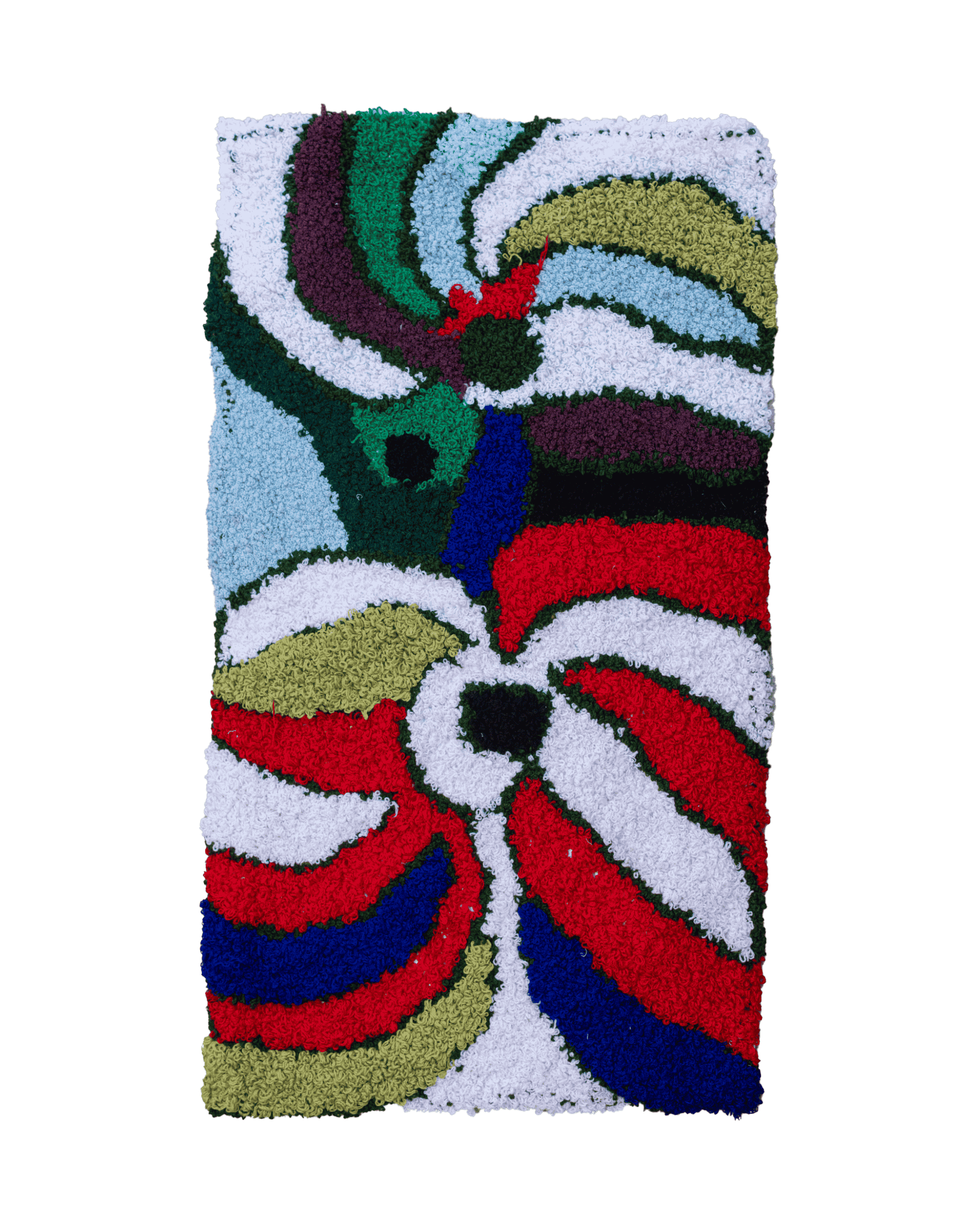 Piccolo arazzo o quadro tessile con motivo a vortici in colori elementari 