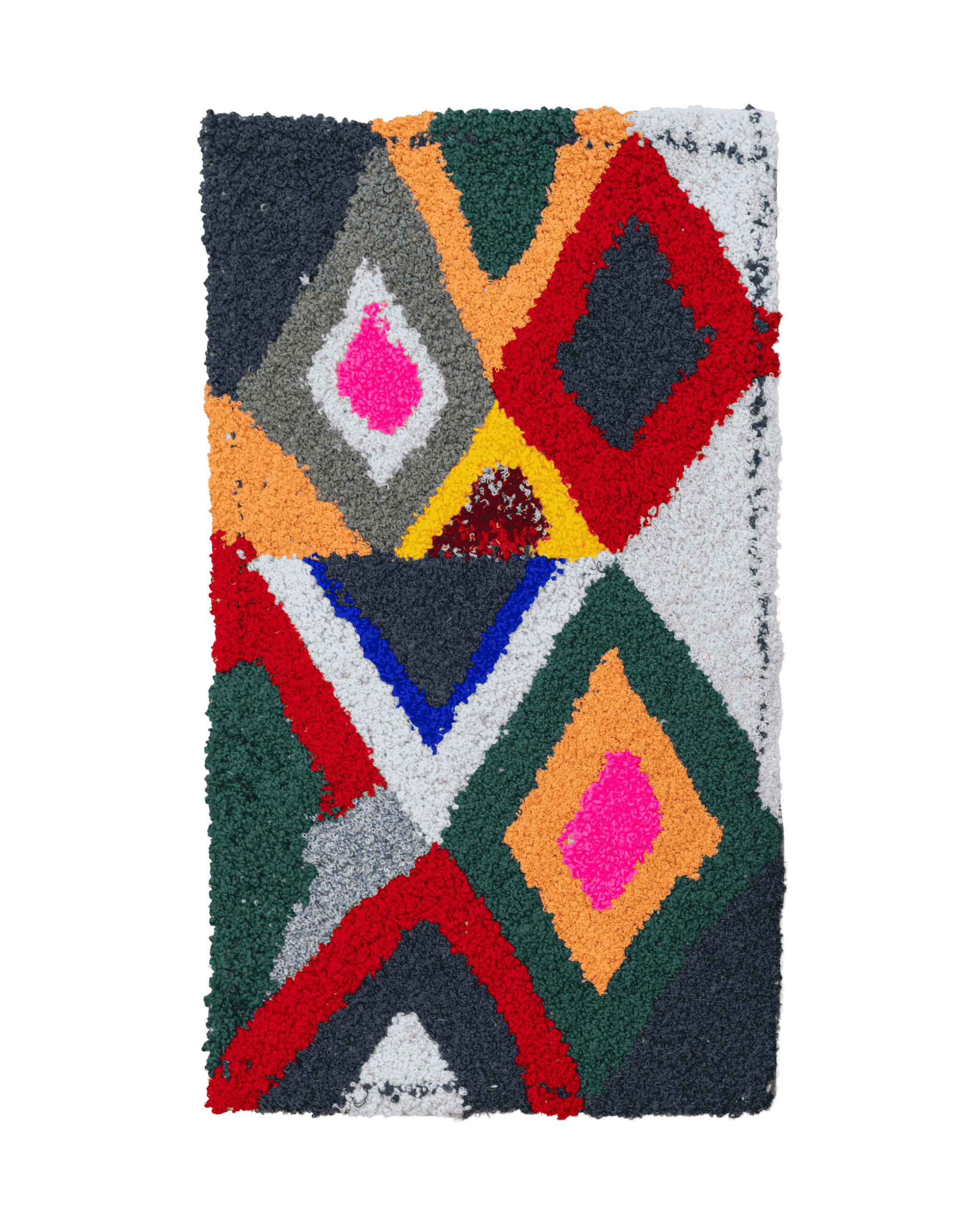 Piccolo tappeto Zindekh 80x40 cm colorato a rombi e triangoli da appendere o usare in cucina o in bagno