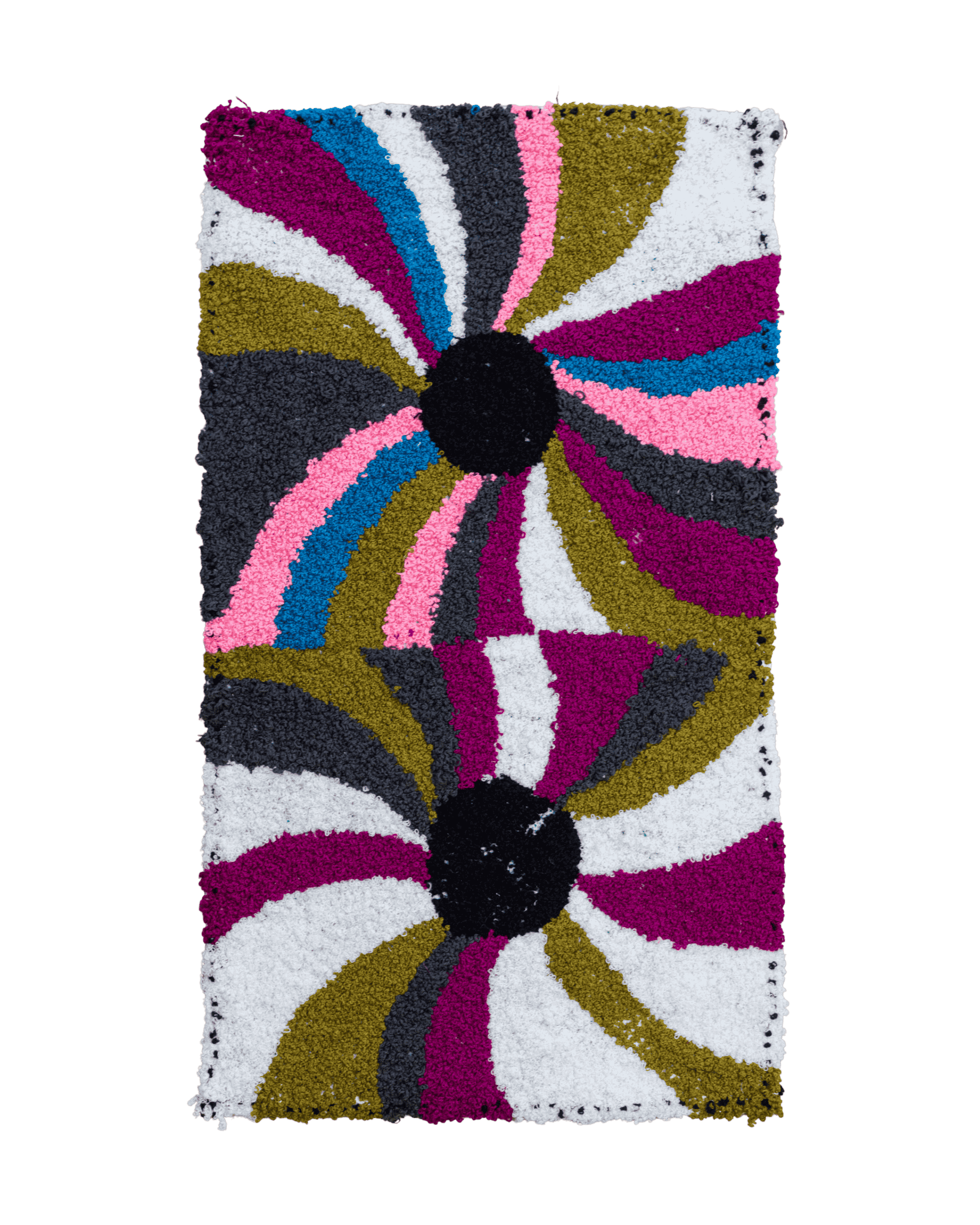 Tappetino piccolo con pattern psichedelico a vortice nei colori verde rosa bianco antracite azzurro ciclamino