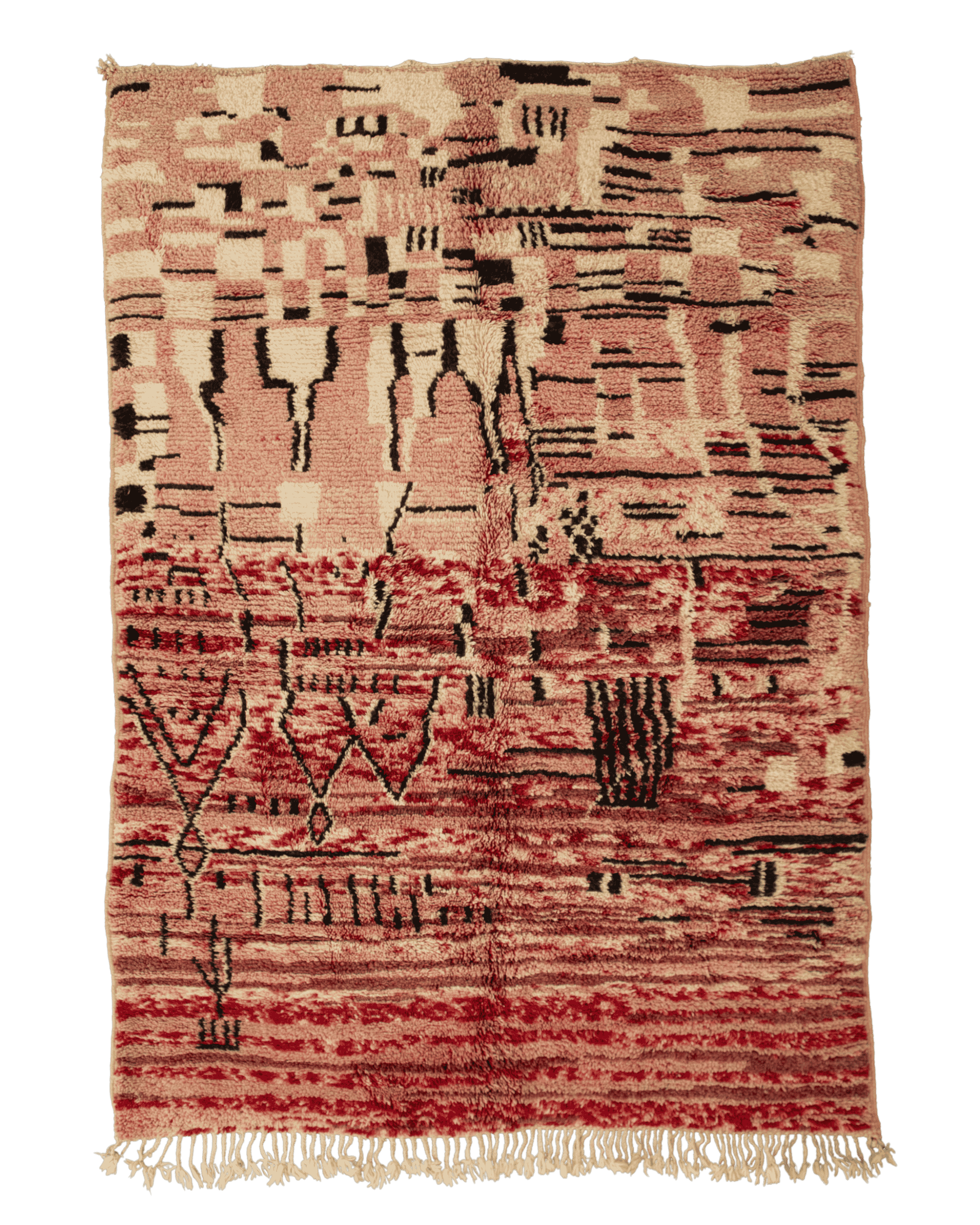 Grande tappeto da salotto astratto rosa rosso bianco e nero in lana a pelo corto