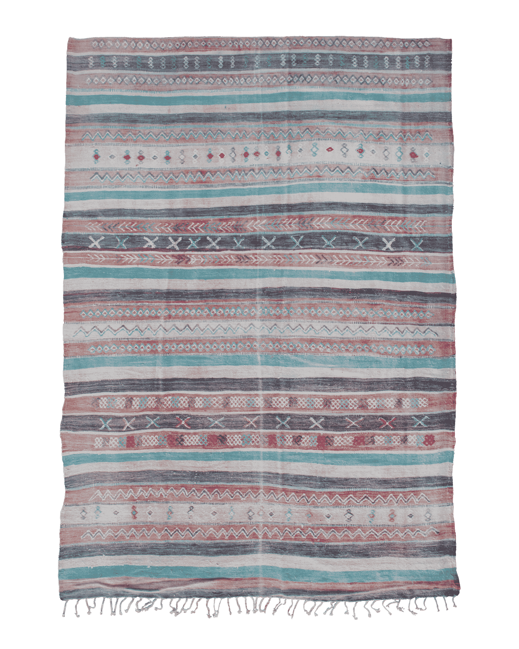 Tappeto vintage a righe in colori pastello in lana a tessitura piatta con motivi Amazigh 264×180 cm