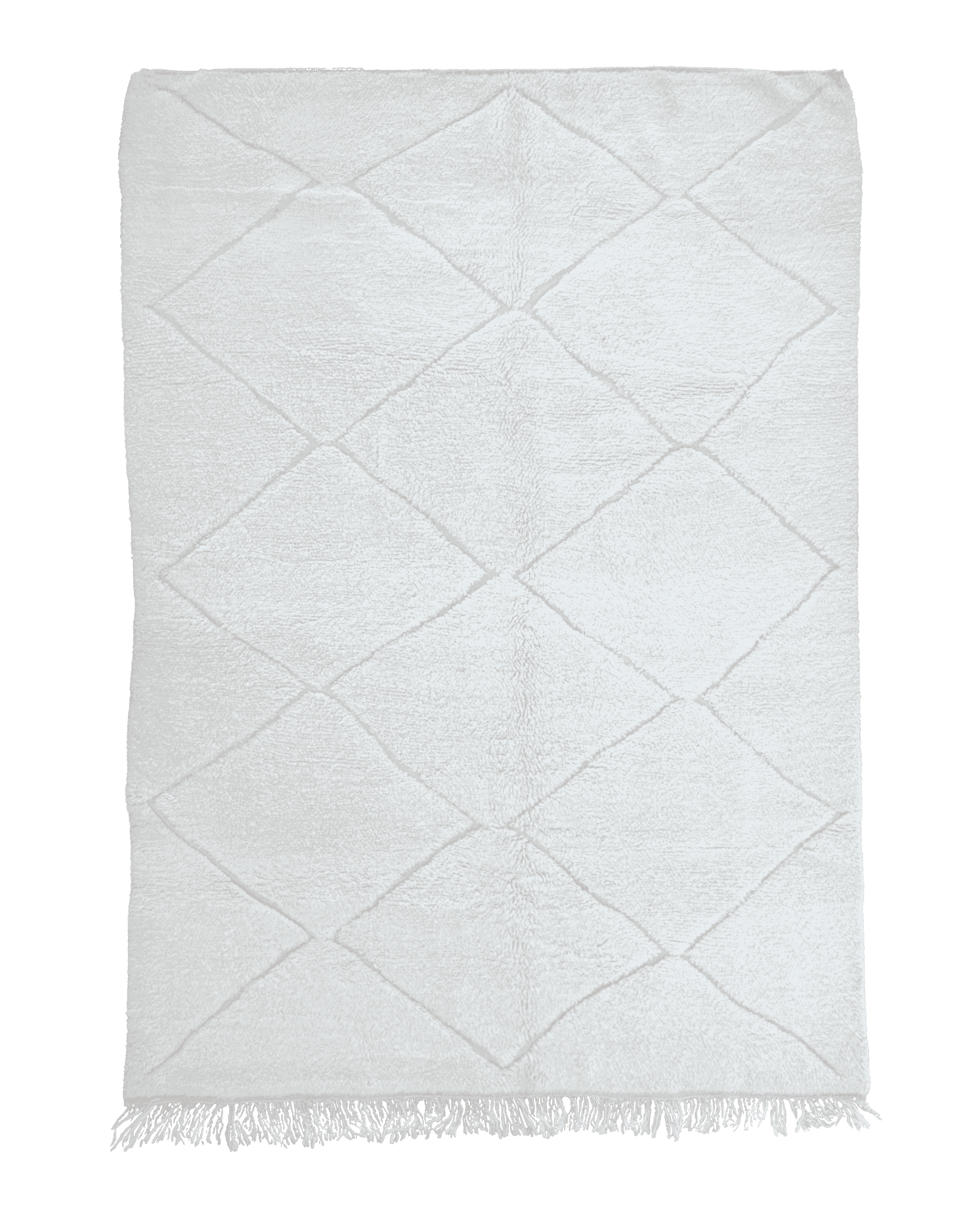 Grande tappeto Beni Ourain bianco 275×200 cm in pura lana annodata a mano con rombi tono su tono