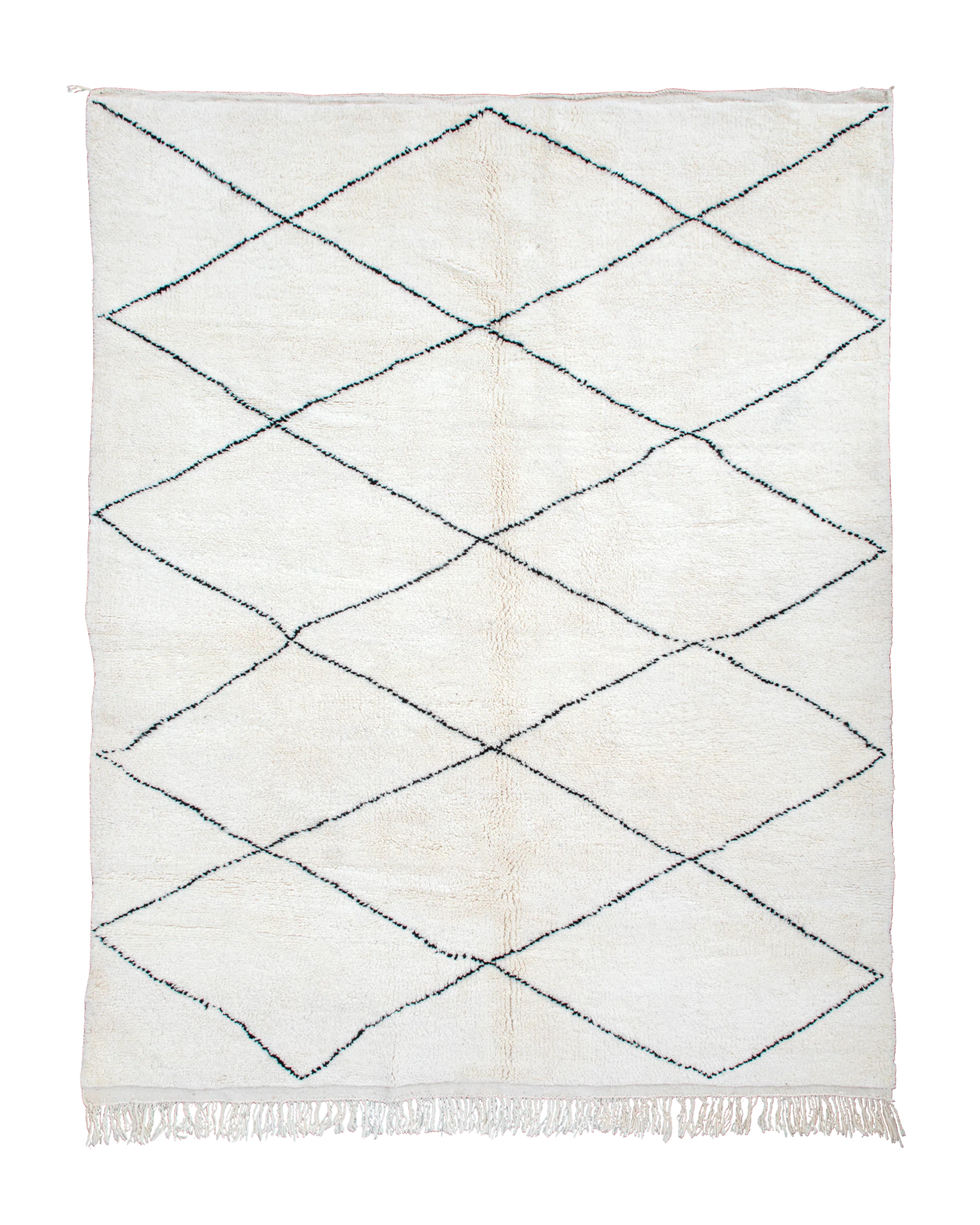 Tappeto berbero Beni Ourain bianco e nero 262×198 cm in pura lana con grande reticolo a rombi