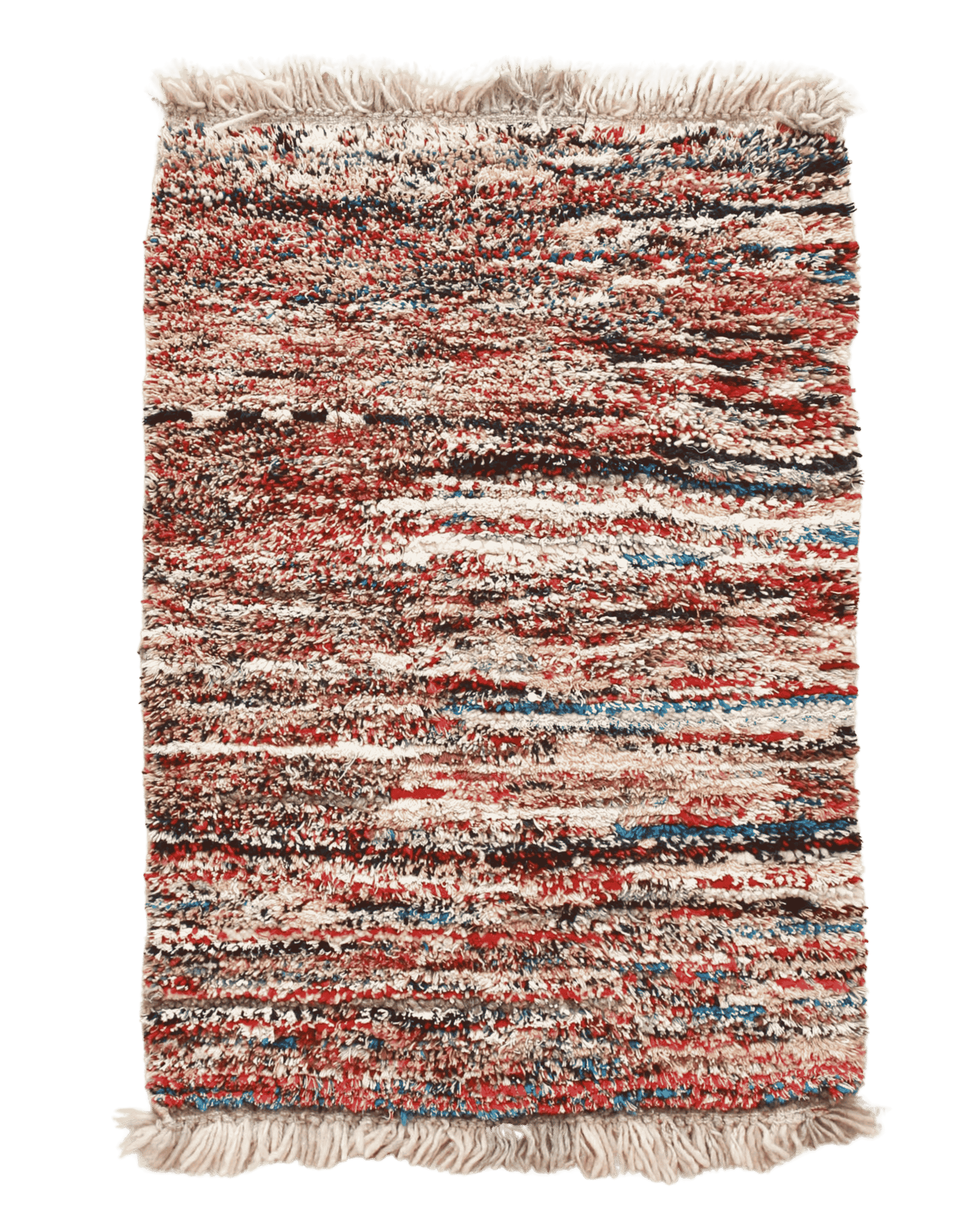 piccolo tappeto marocchino boucherouite realizzato a mano con resti di lana e filati colorati