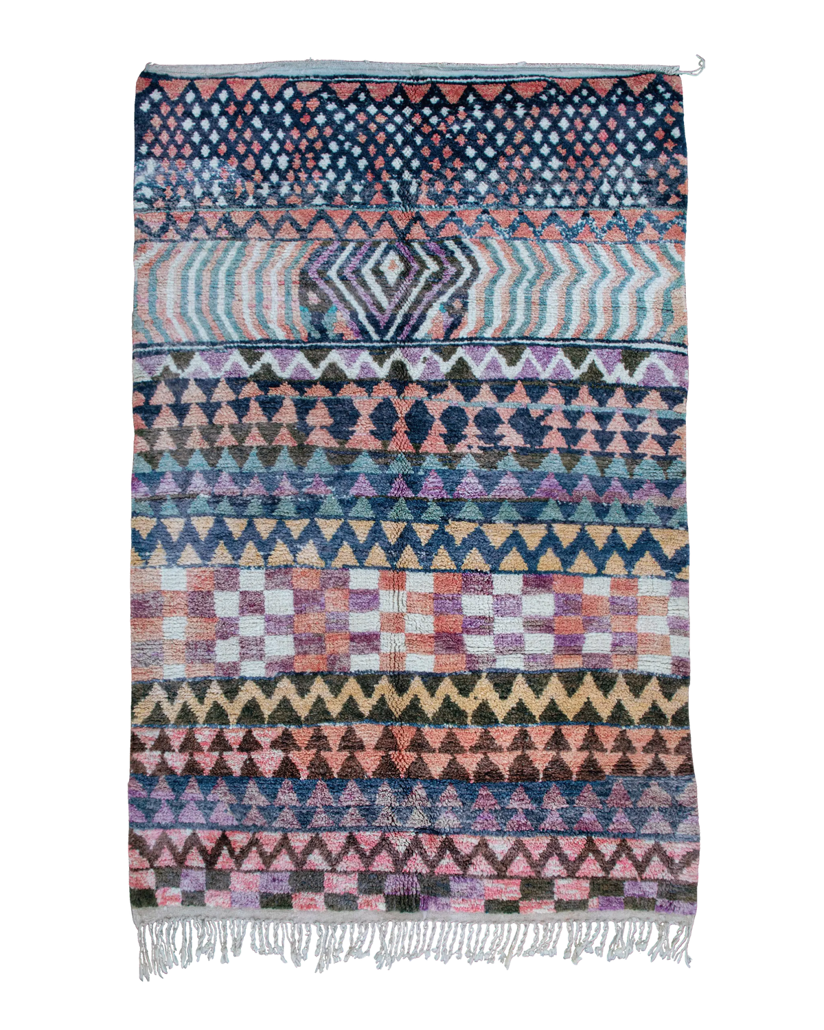 Tappeto Beni Ourain 240×150 cm in lana con forme geometriche colorate organizzate in fasce