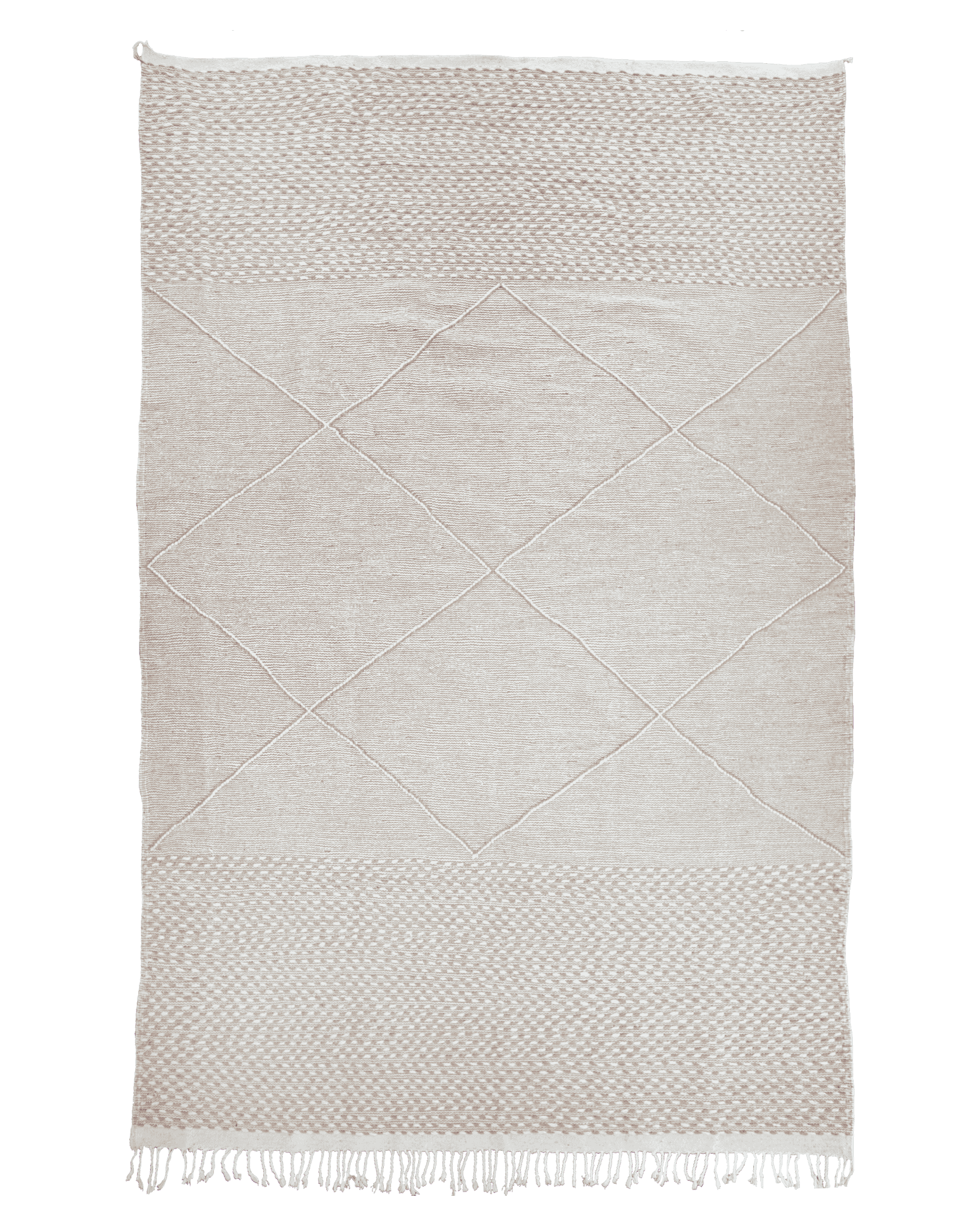 Tappeto in lana beige e avorio Hanbel 310×200 cm a tessitura piatta con losanghe tono su tono