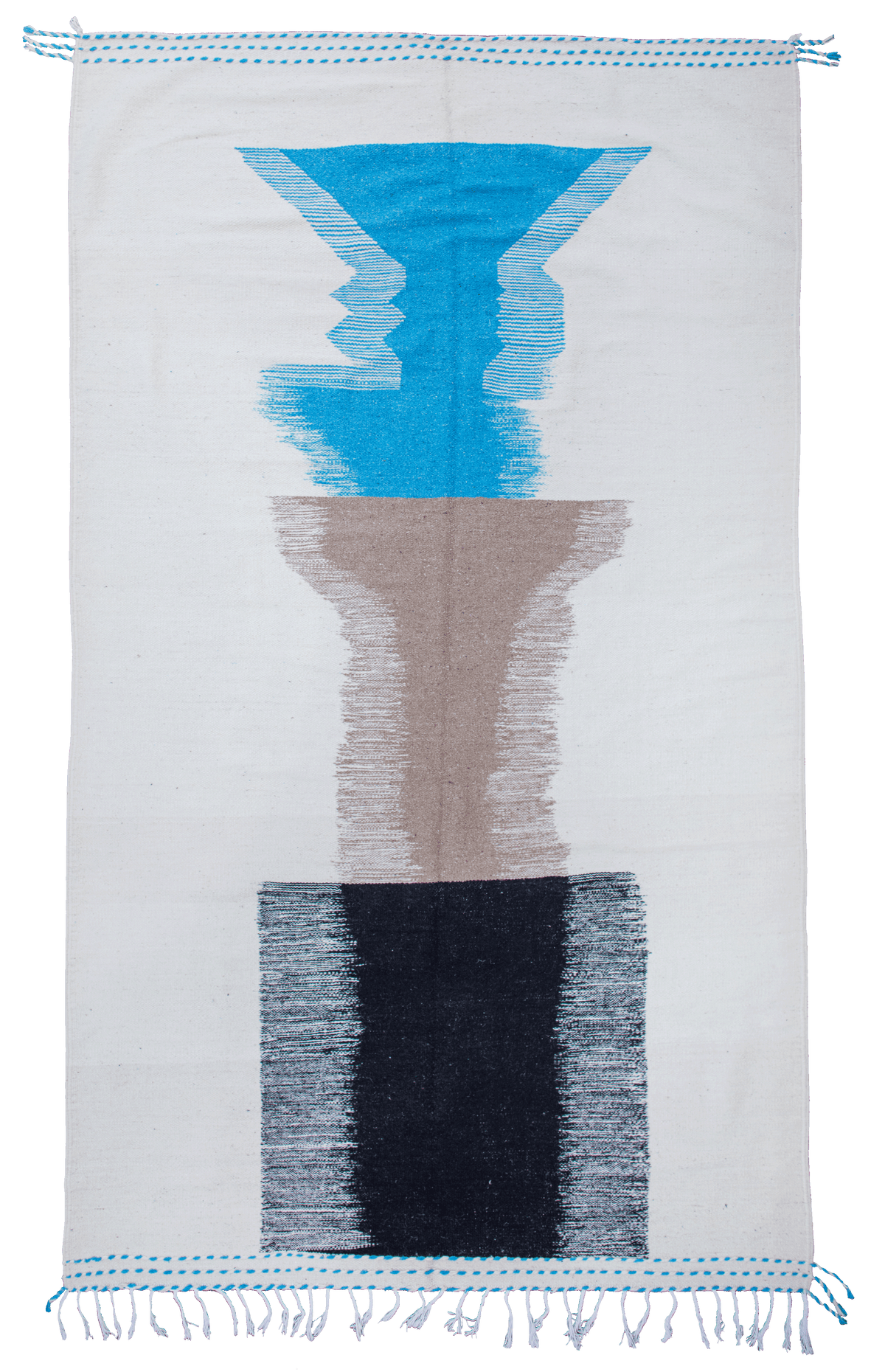 Tappeto marocchino dal design contemporaneo in lana a tessitura piatta con design astratto blu, sabbia e nero Hanbel 315×185 cm