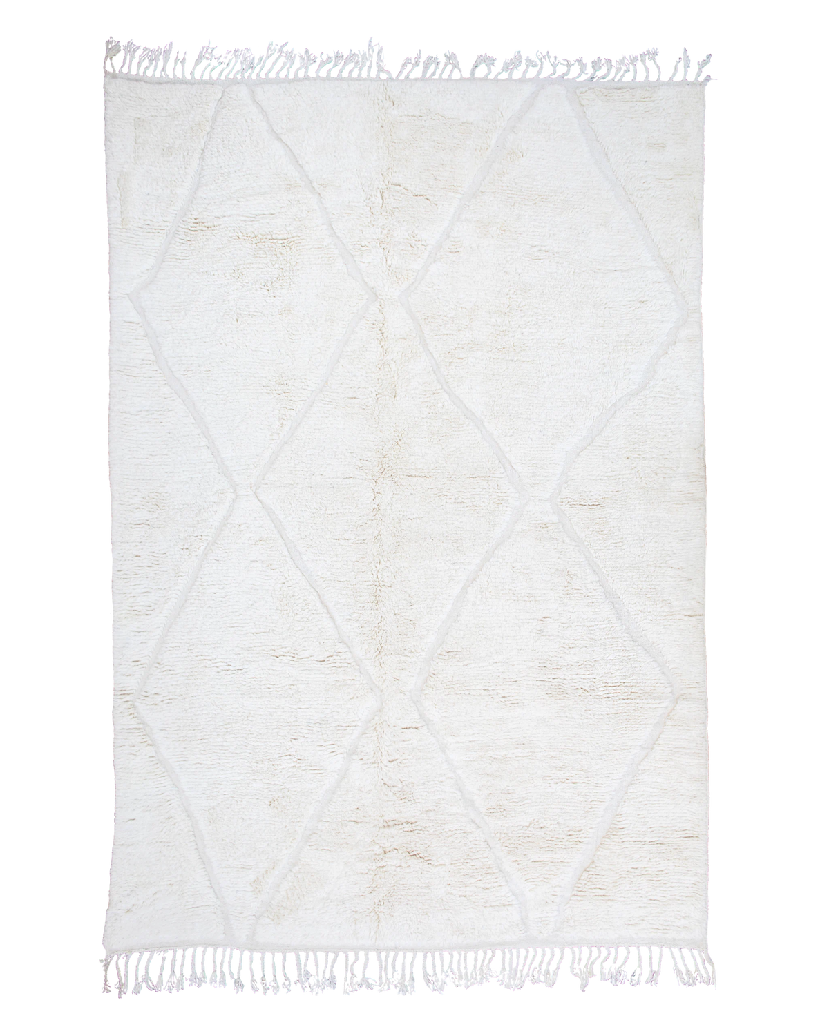 Tappeto da salotto 350x250 cm bianco in lana con design minimalista a 4 grandi rombi