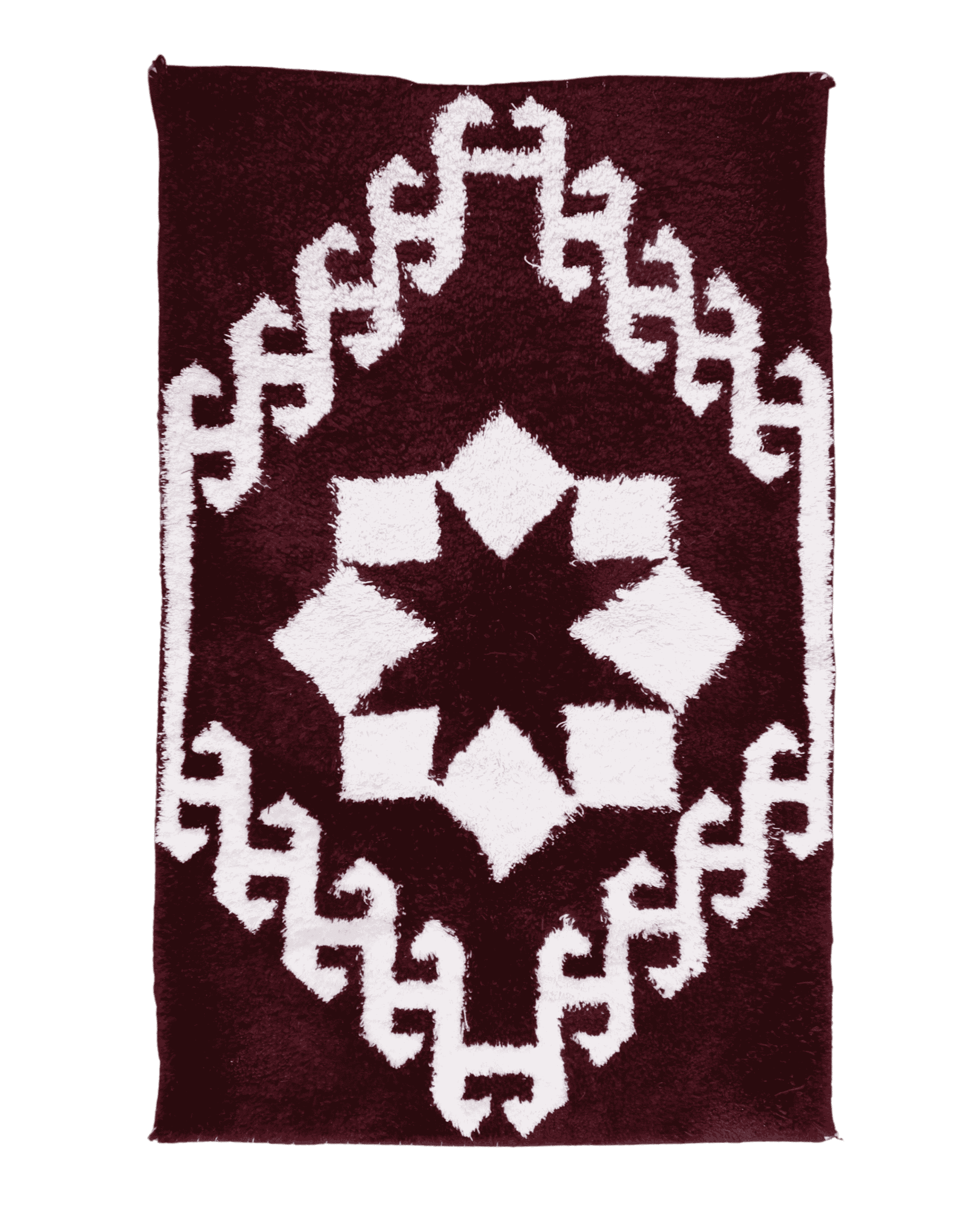 tappeto zindekh con scarti di filati bordeaux e croce centrale