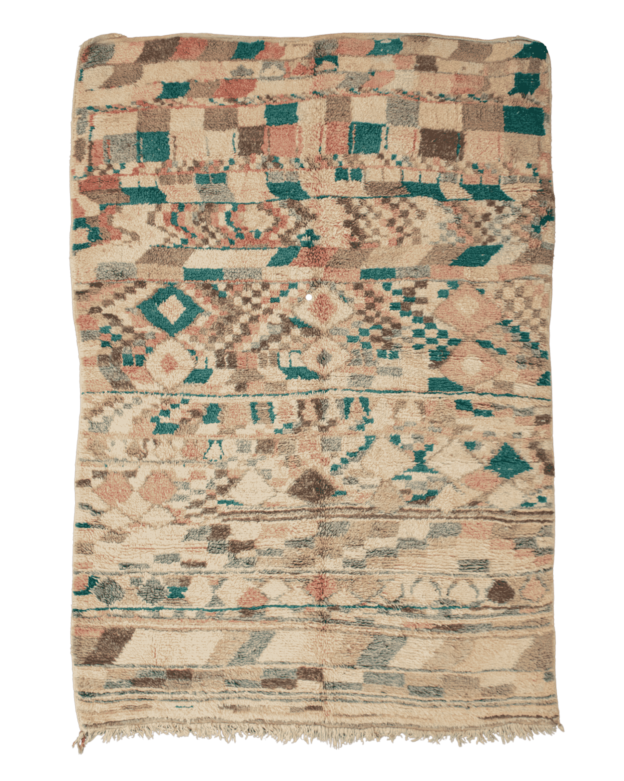 Tappeto in lana a pelo corto con motivi geometrici in colori pastello verde petrolio rosa beige marrone