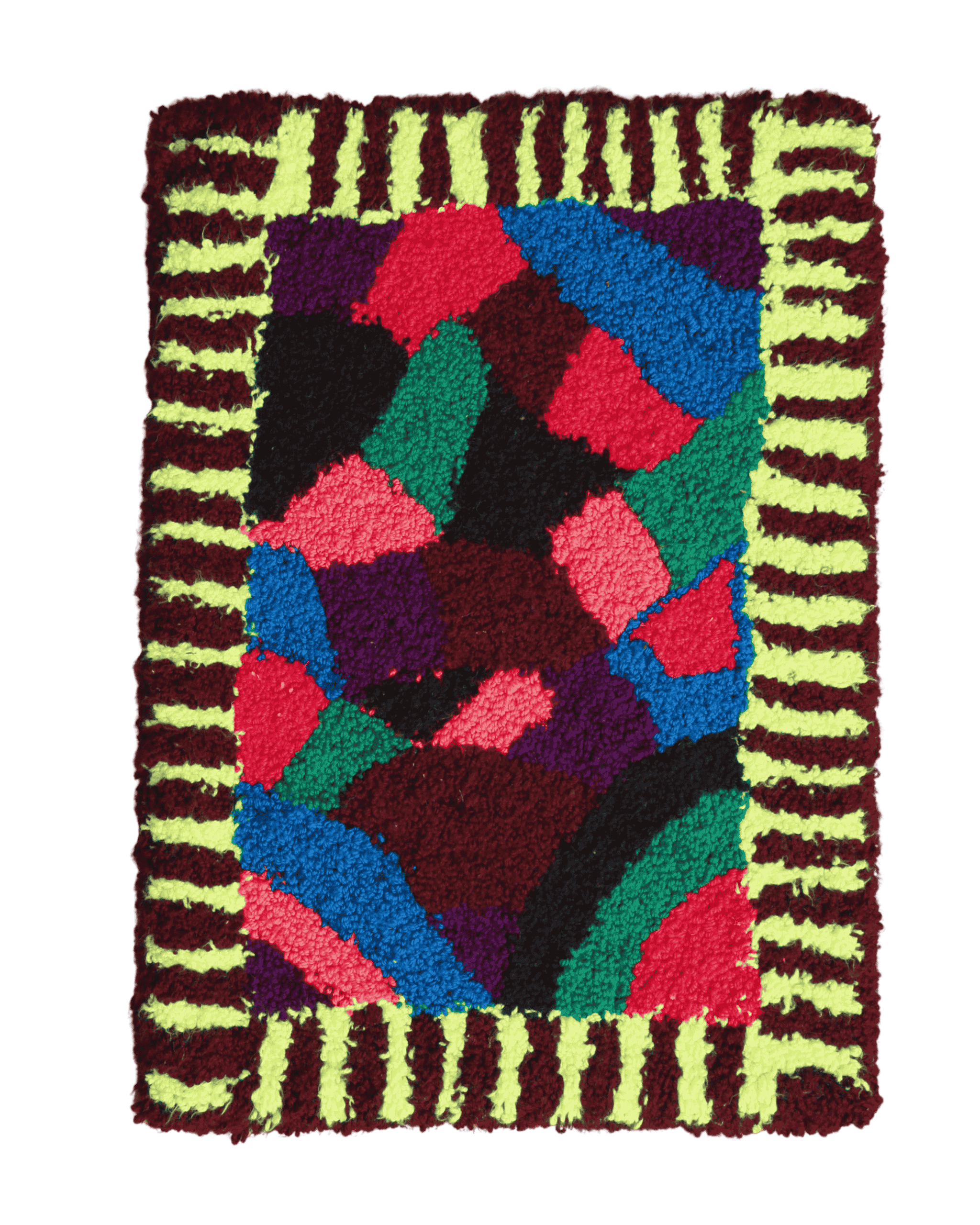 tappeto zindekh con cornice a righe gialle e marrone e interno di diversi colori 