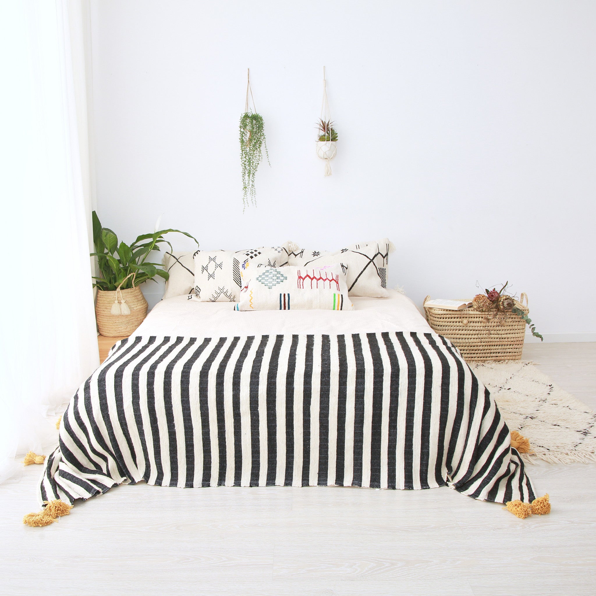 Black and white striped furnishing blanket
